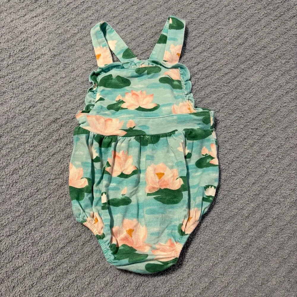 Angel Dear- Bamboo -Lily Pad Ruffle -Sunsuit Bubble Romper- Blue Pink- Girl-0-3M